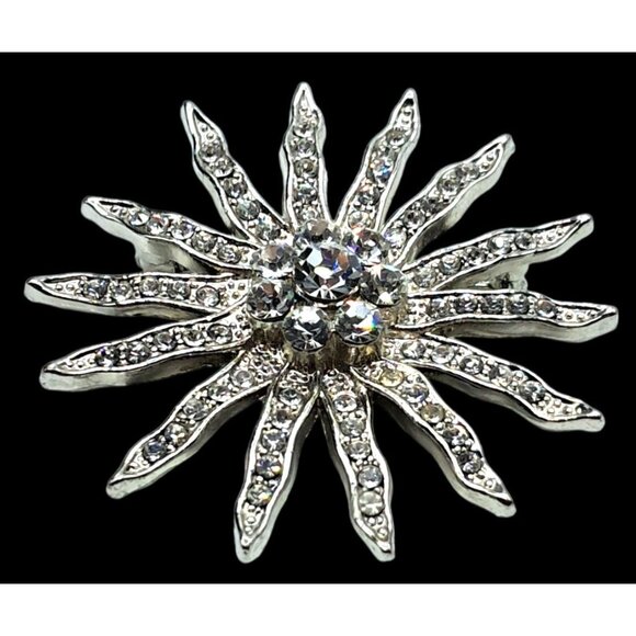 Vintage Clear Rhinestone Starburst Brooch Pin Silver Tone Costume Jewelry - Picture 3 of 10